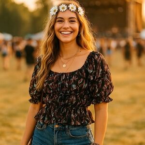 House of Harlow 1960 x REVOLVE Floral Off-The-Shoulder Puff Sleeve Blouse – XS